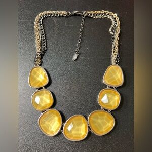 Laura Ashley Mixed Metal Tone Chain Yellow Faceted 18" Chunky Bib Necklace